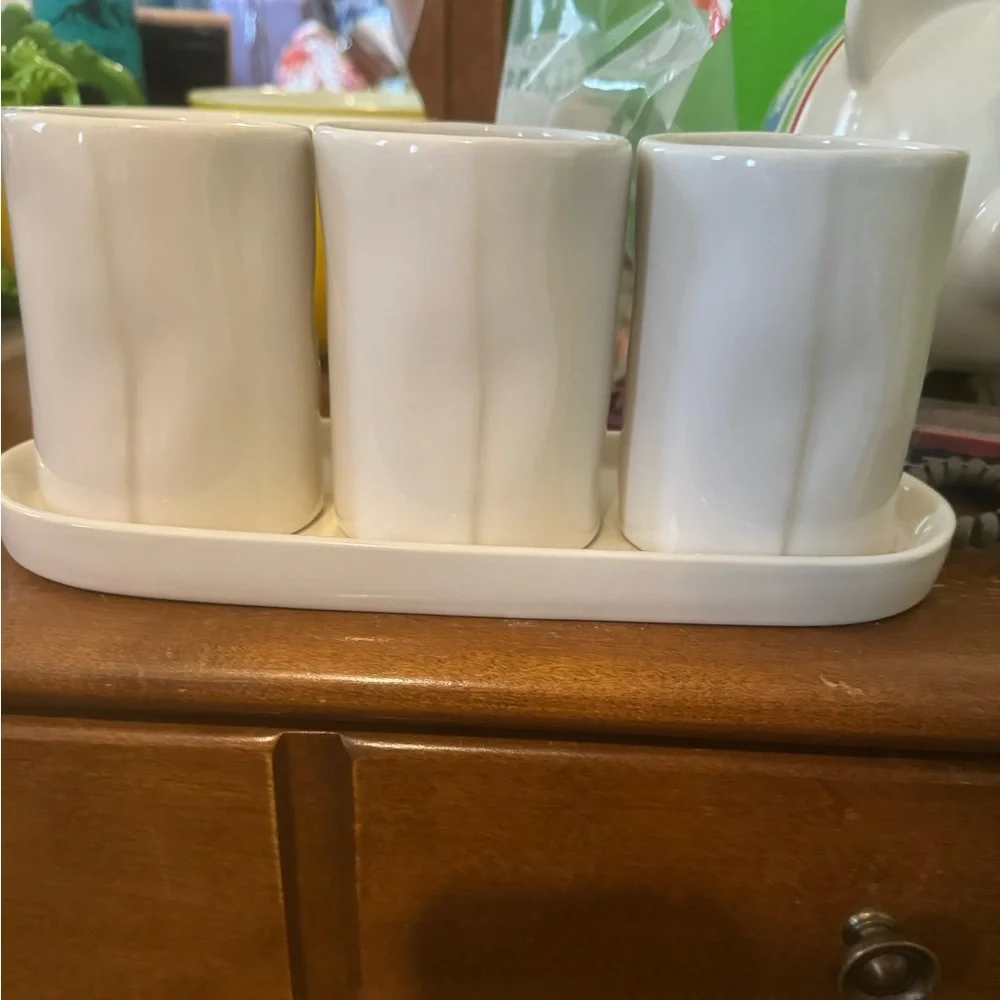 Rae Dunn set of 3 cosmetic holders